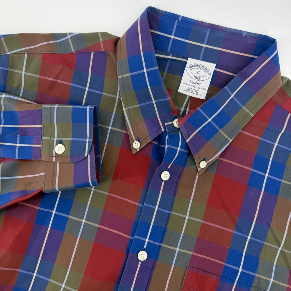 Brooks Brothers Regent Shirt Mens XL Multi Plaid Non-Iron Cotton Button Down